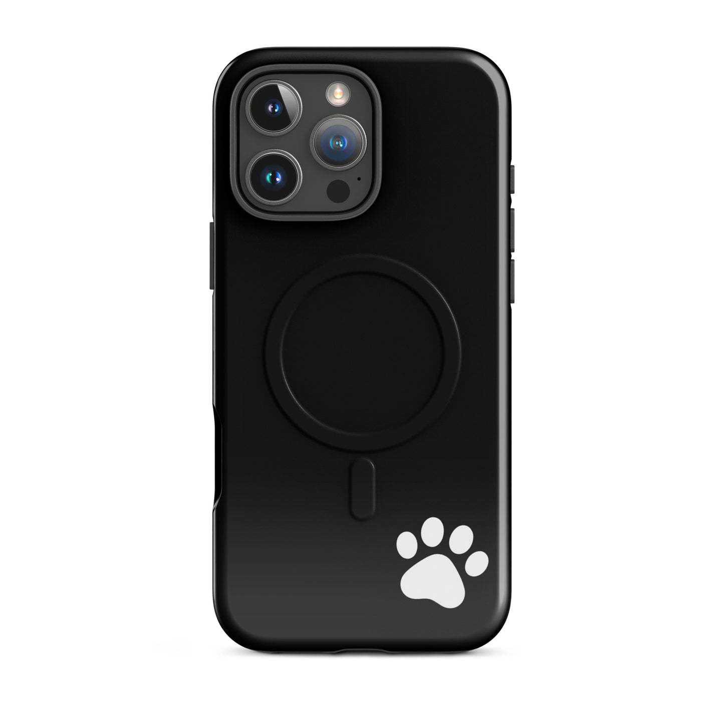 Magnetic Phone case for iPhone with white paw-print design, sleek black minimalist style, perfect for pet lovers seeking protection and charm.