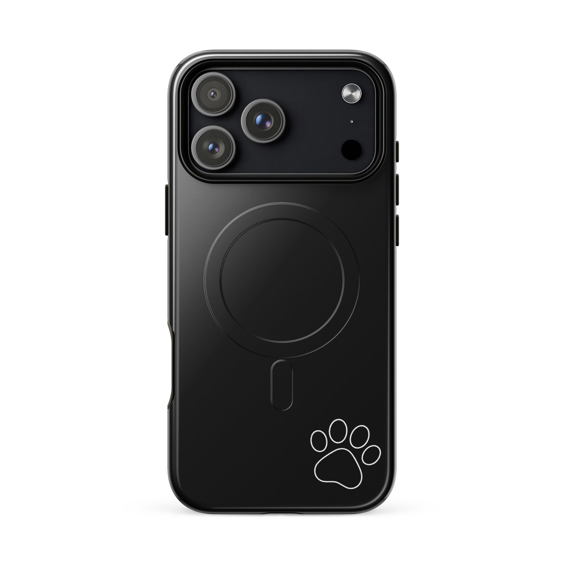 Magnetic Phone case for iPhone with paw print design, black tough case showcasing stylish minimalist aesthetic.