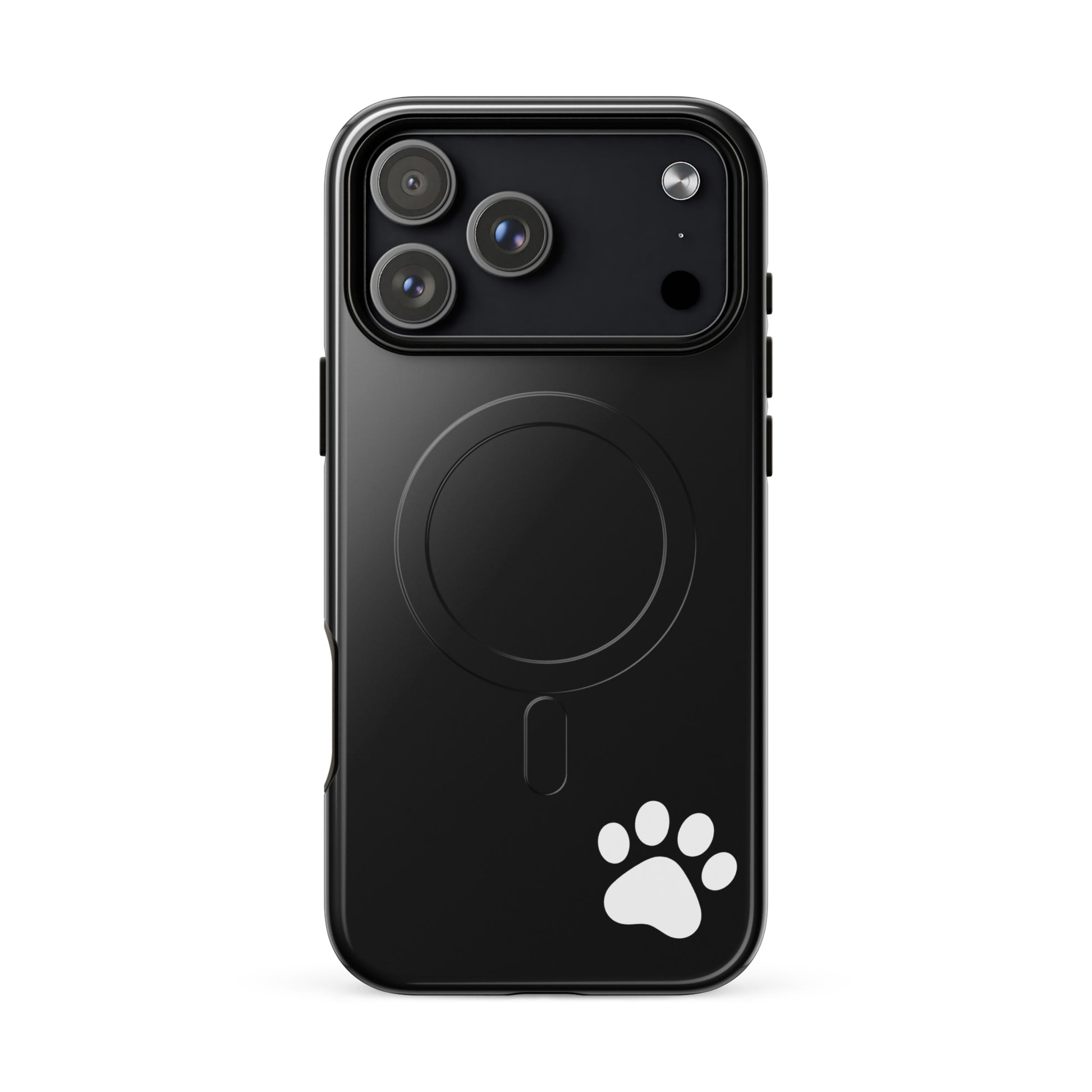 Magnetic Phone case for iPhone with white paw print design on black, stylish and sleek, featuring minimalist tough case design.