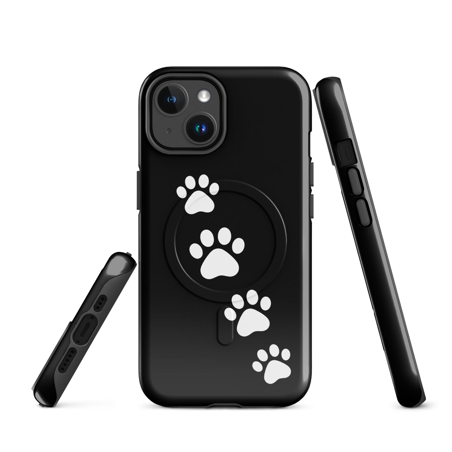 Magnetic Phone Case with playful white paw print trail design for iPhone, perfect for pet lovers seeking a stylish, modern look.