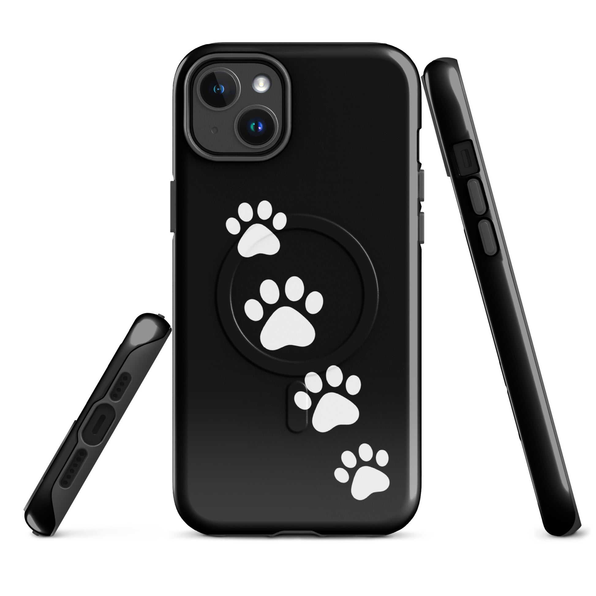 Magnetic Phone Case with white paw-print trail design for pet lovers, showcasing sleek style and modern charm.