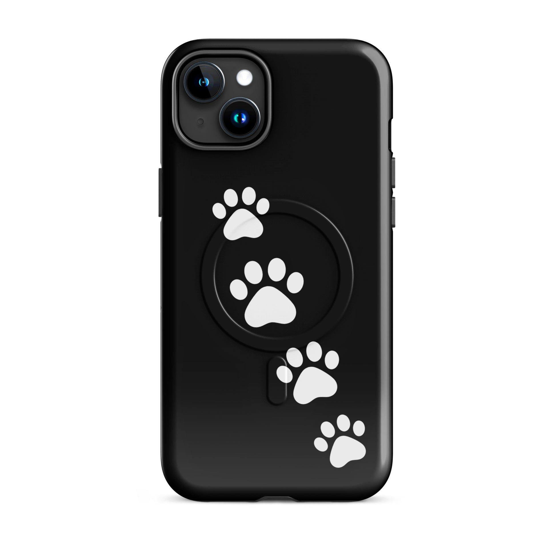 Magnetic Phone Case for iPhone with paw-print trail design for pet lovers.