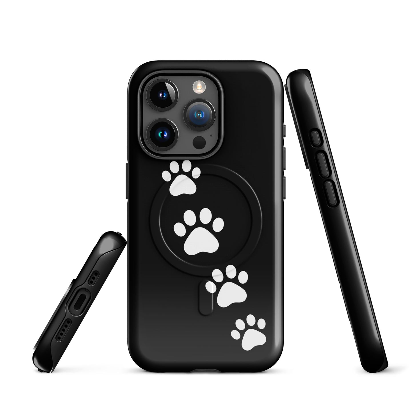 Magnetic Phone Case with white paw print design for iPhone