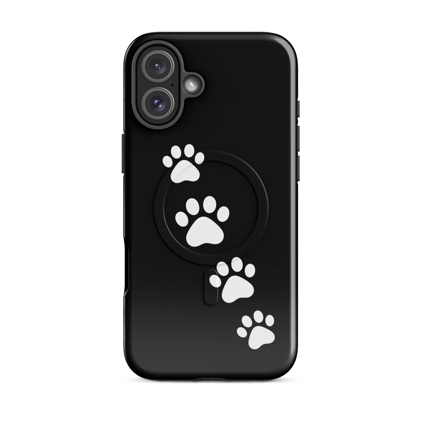 Magnetic Phone Case for iPhone with white paw-print trail design, perfect for pet lovers seeking a playful, modern accessory.