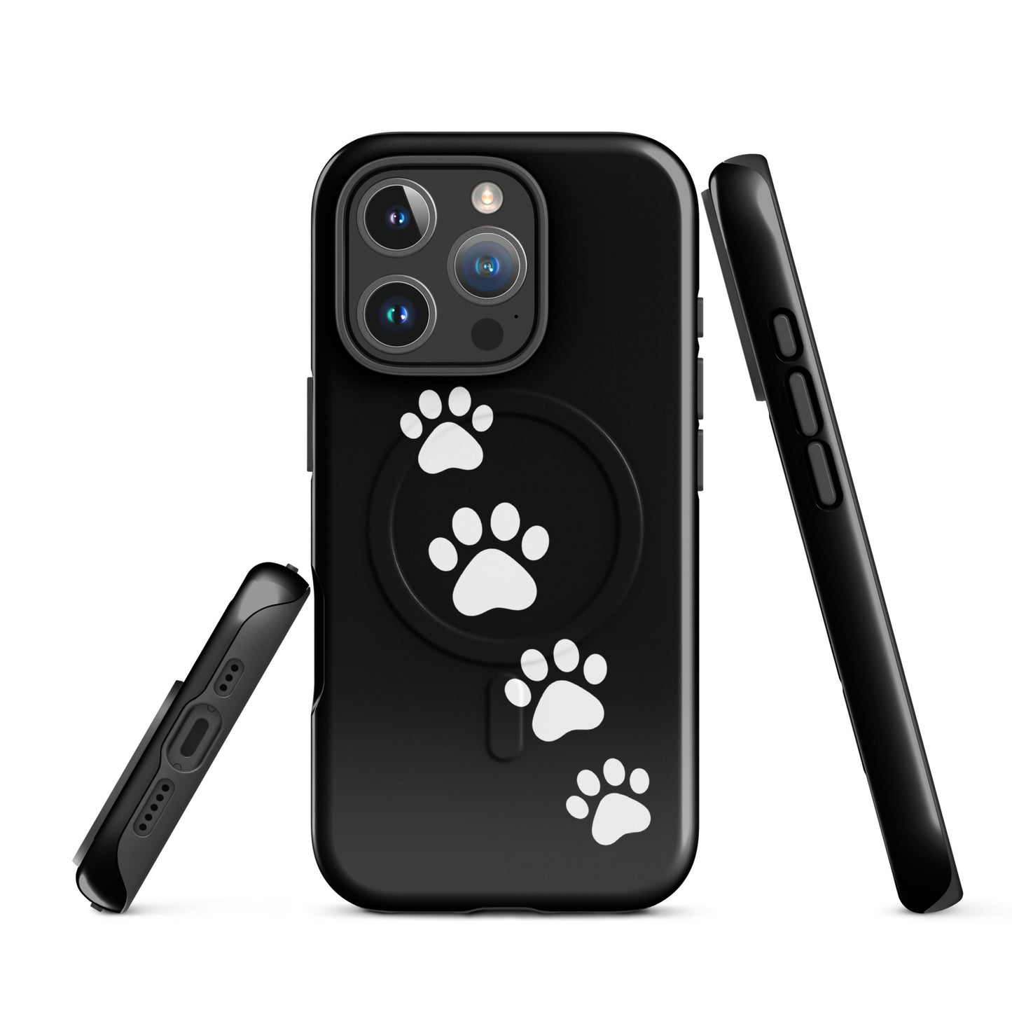 Magnetic Phone Case for iPhone with playful paw-print trail design for pet lovers.