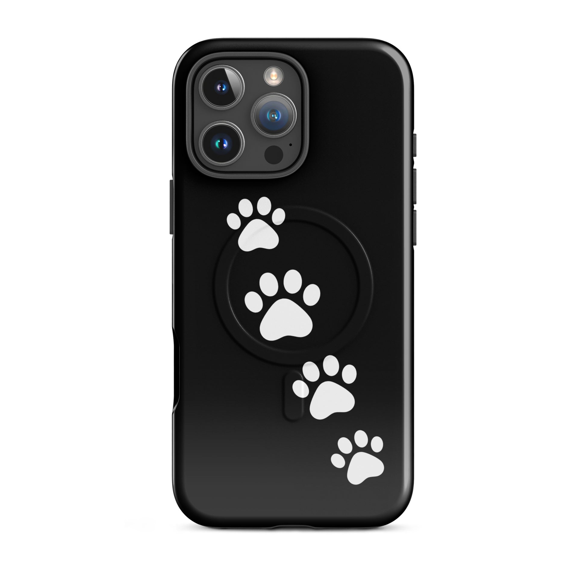 Magnetic Phone Case with white paw prints for pet lovers, compatible with iPhone, featuring a playful and modern design.
