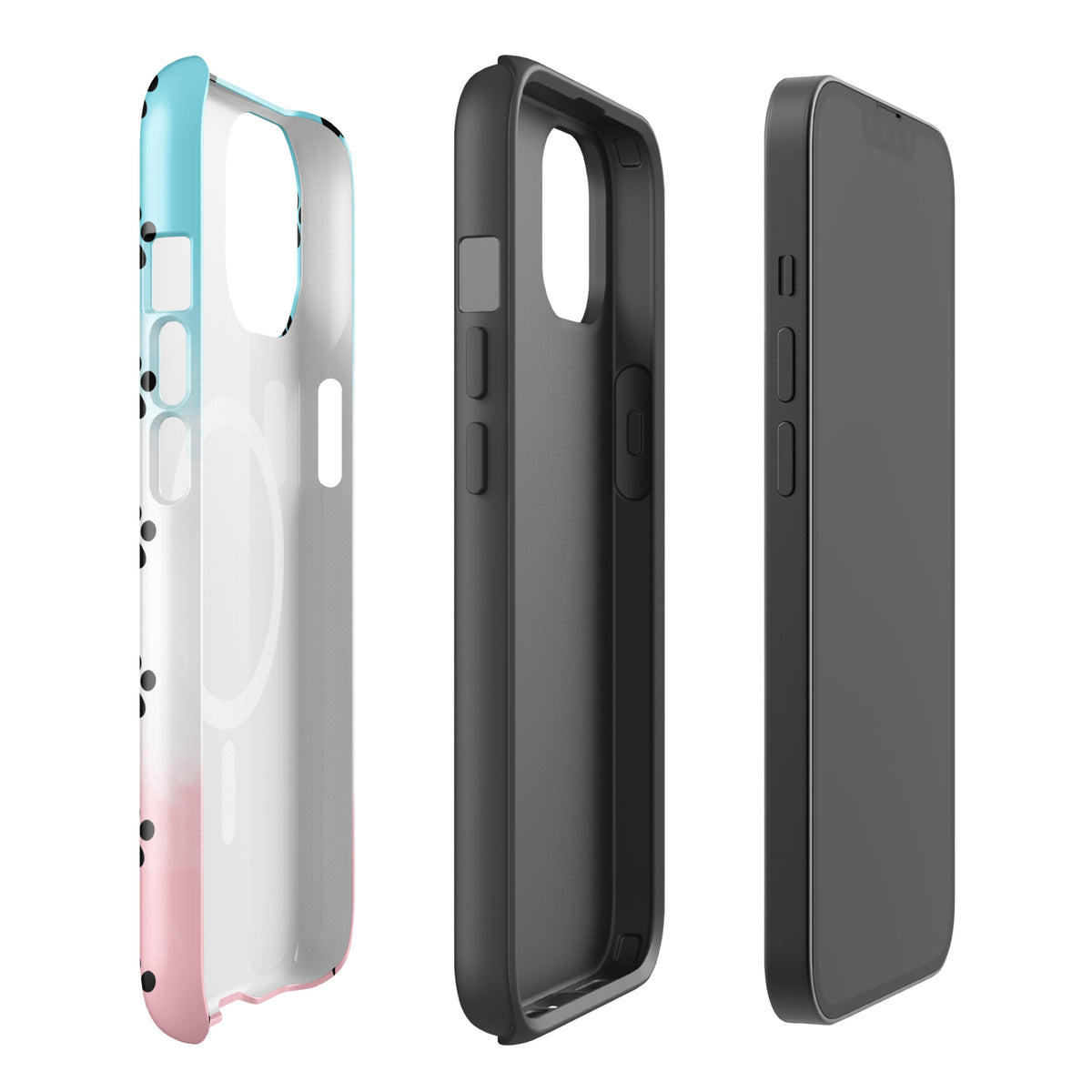 Magnetic Phone Case for iPhone with paw print design, two-piece view. Ideal for pet lovers, featuring a minimalist cat and dog paw pattern.