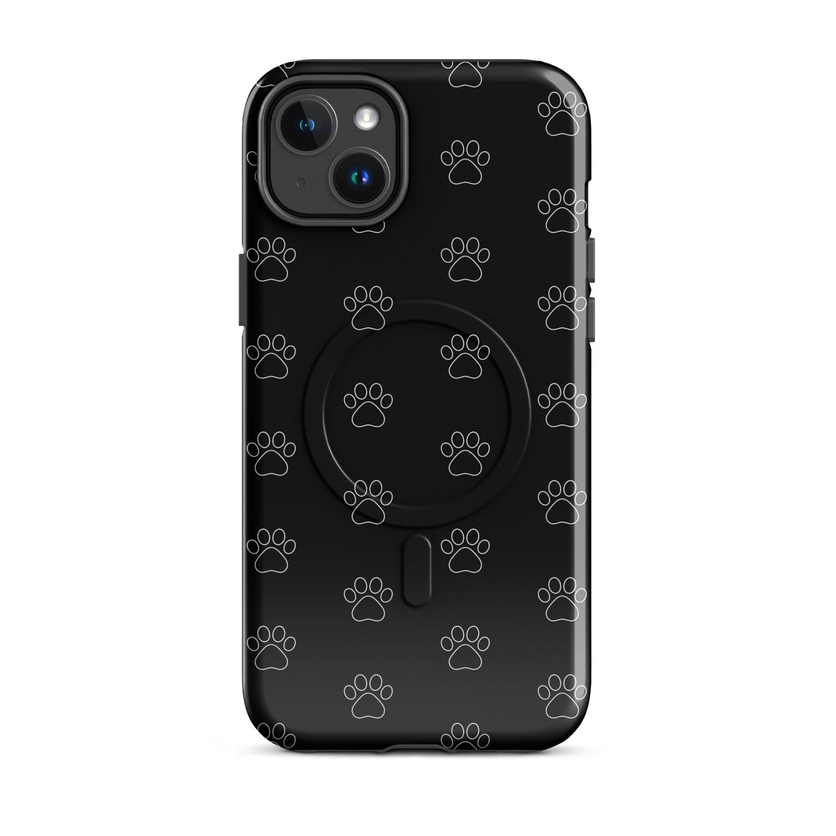 Black Magnetic Phone Case for iPhone with paw print design for pet lovers