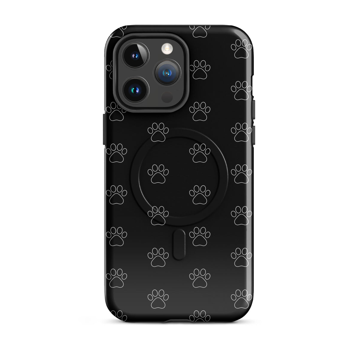Black Magnetic Phone Case for iPhone with Paw Print Design for Pet Lovers