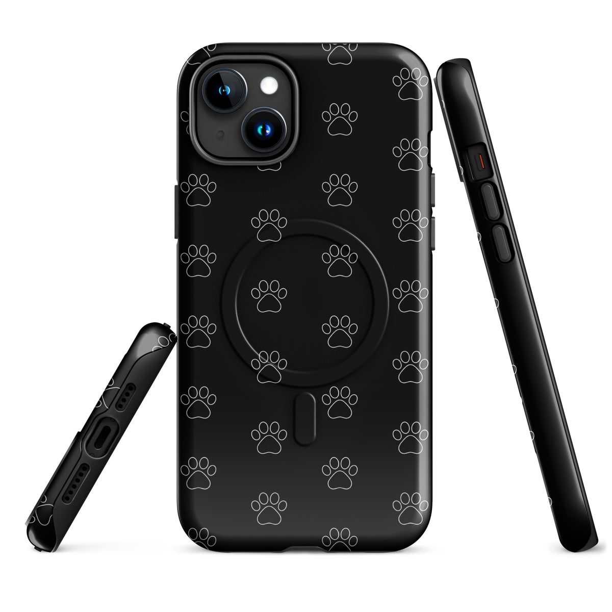 Magnetic Phone Case for iPhone with black paw print design for pet lovers