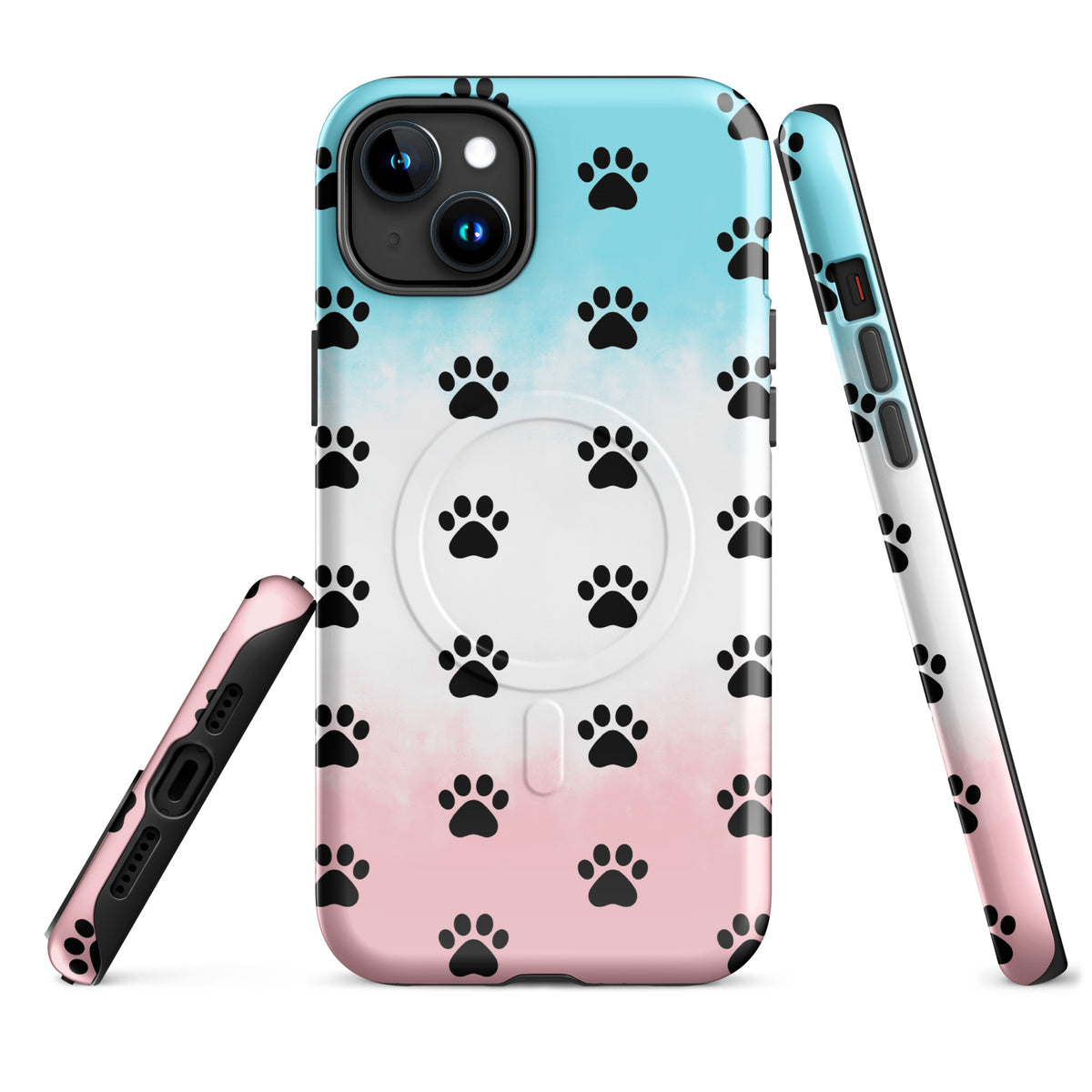 Magnetic Phone Case for iPhone with paw print design, perfect for pet lovers, featuring cats and dogs theme.