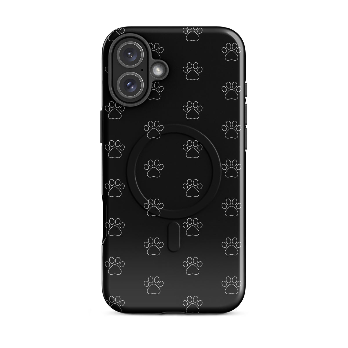 Magnetic Phone Case with paw print design in black for iPhone, ideal for pet lovers, featuring minimalist style for cats and dogs lovers.