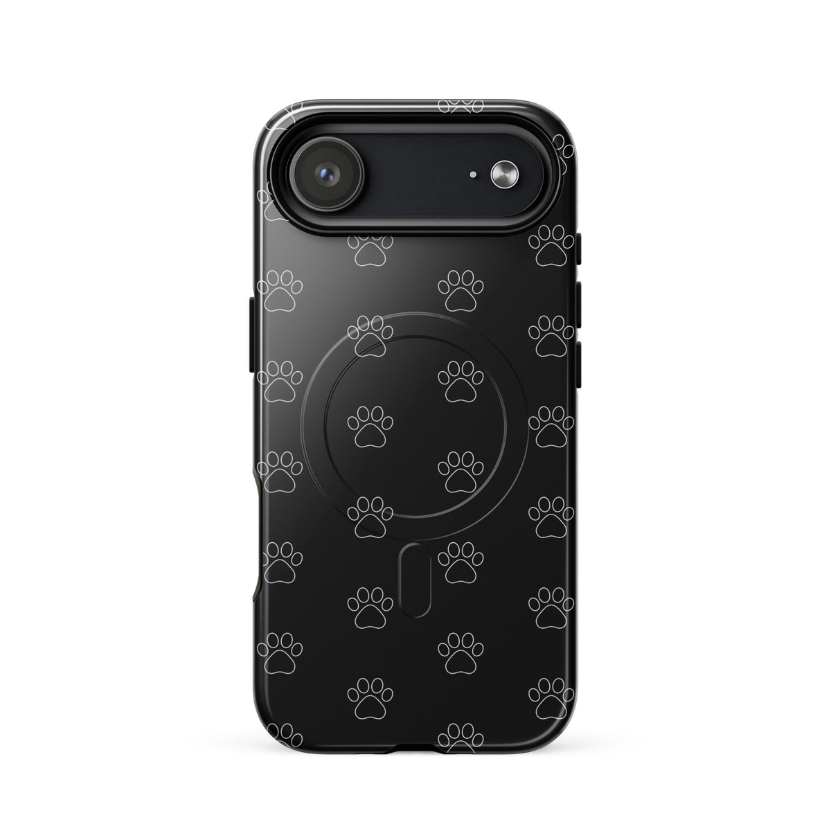 Magnetic Phone Case for iPhone with black paw print design, ideal for pet lovers and owners who cherish unique cat and dog accessories.