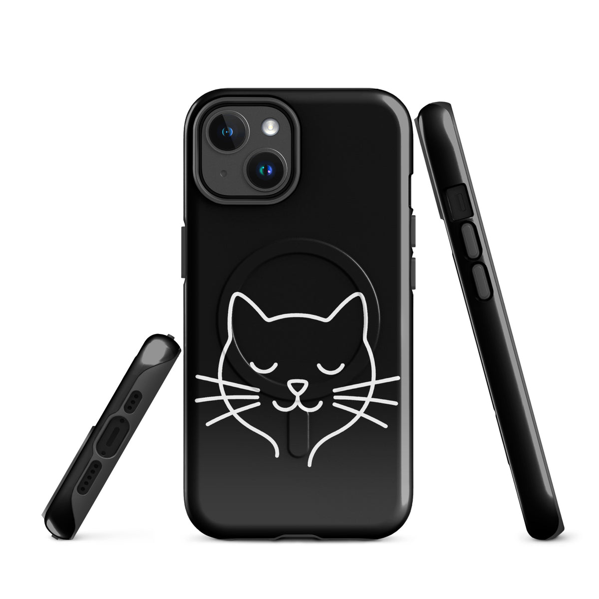 Magnetic Phone Case for iPhone with cute minimalist cat line art design, perfect for cat lovers seeking style and protection.