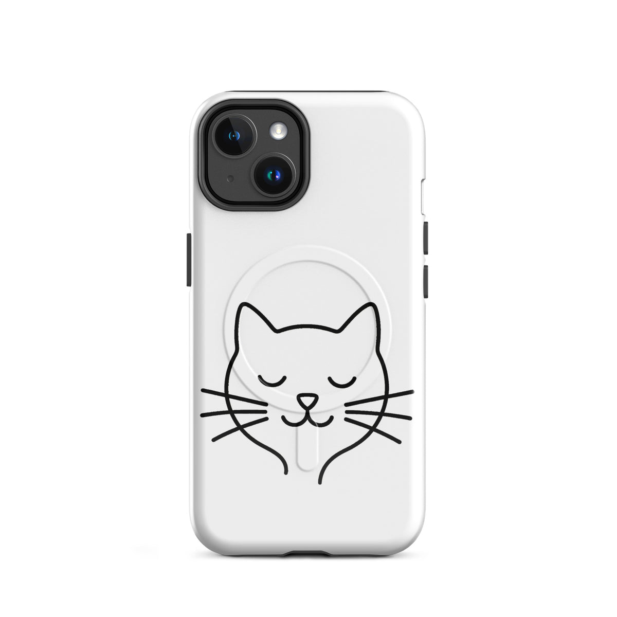Magnetic Phone Case for iPhone with minimalist cat line art design in black on white, cute and protective for cat lovers.