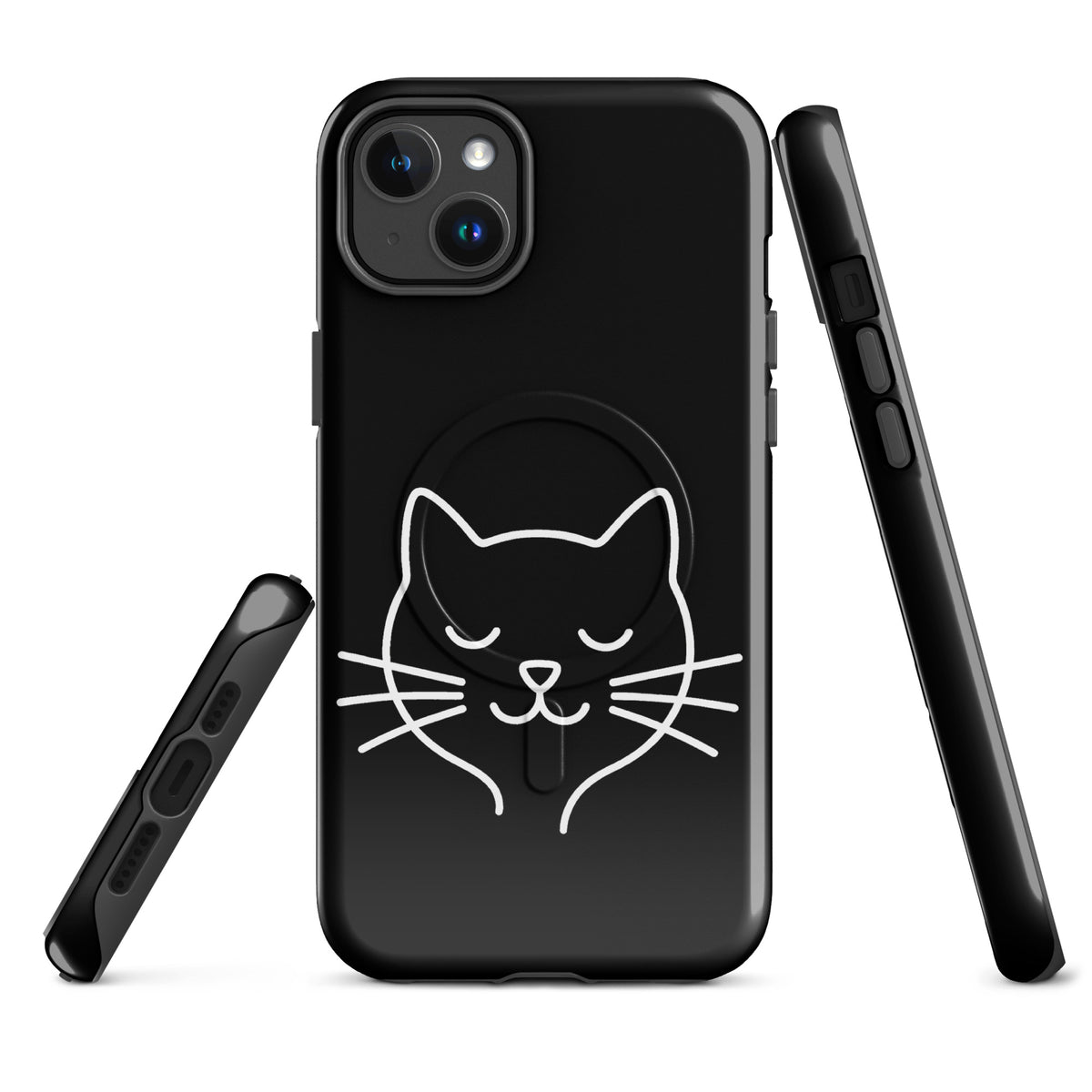 Magnetic Phone Case with minimalist cat line art for iPhone, featuring cute cat face design, perfect for feline lovers.