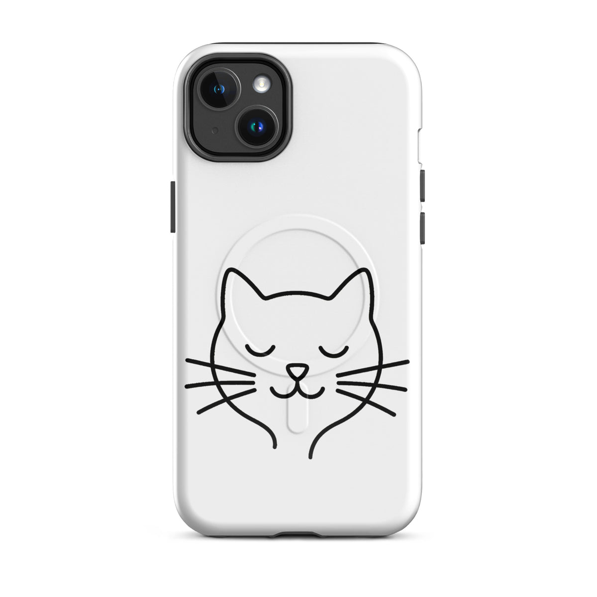 Magnetic Phone Case for iPhone with minimalist cat line art in white and black, perfect for stylish protection.