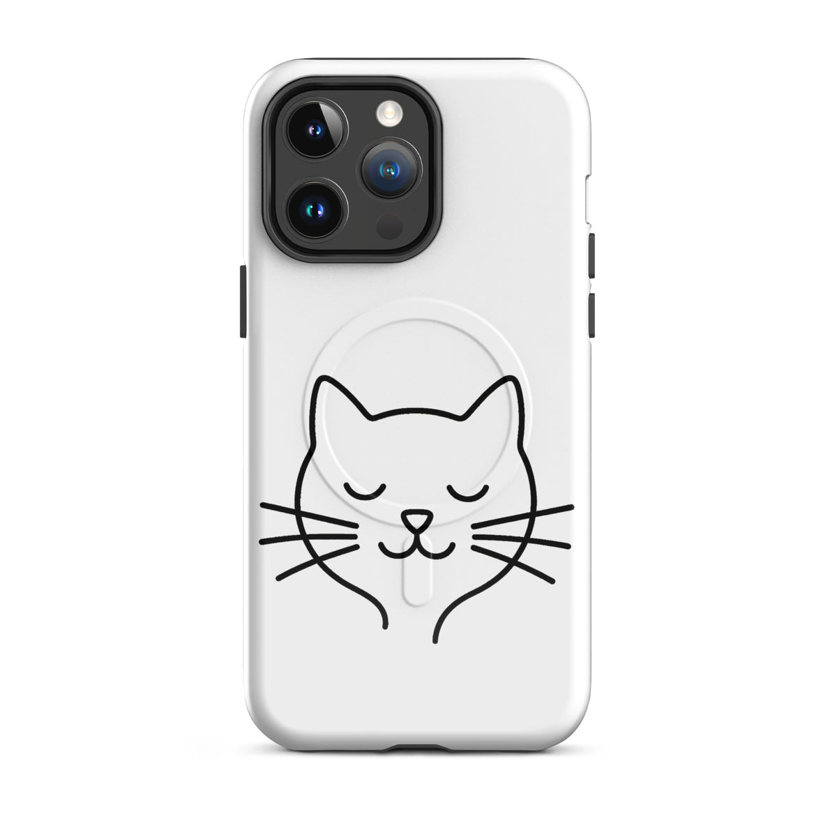Magnetic Phone Case for iPhone with minimalist cat line art design in white/black, perfect for cat lovers seeking style and protection.