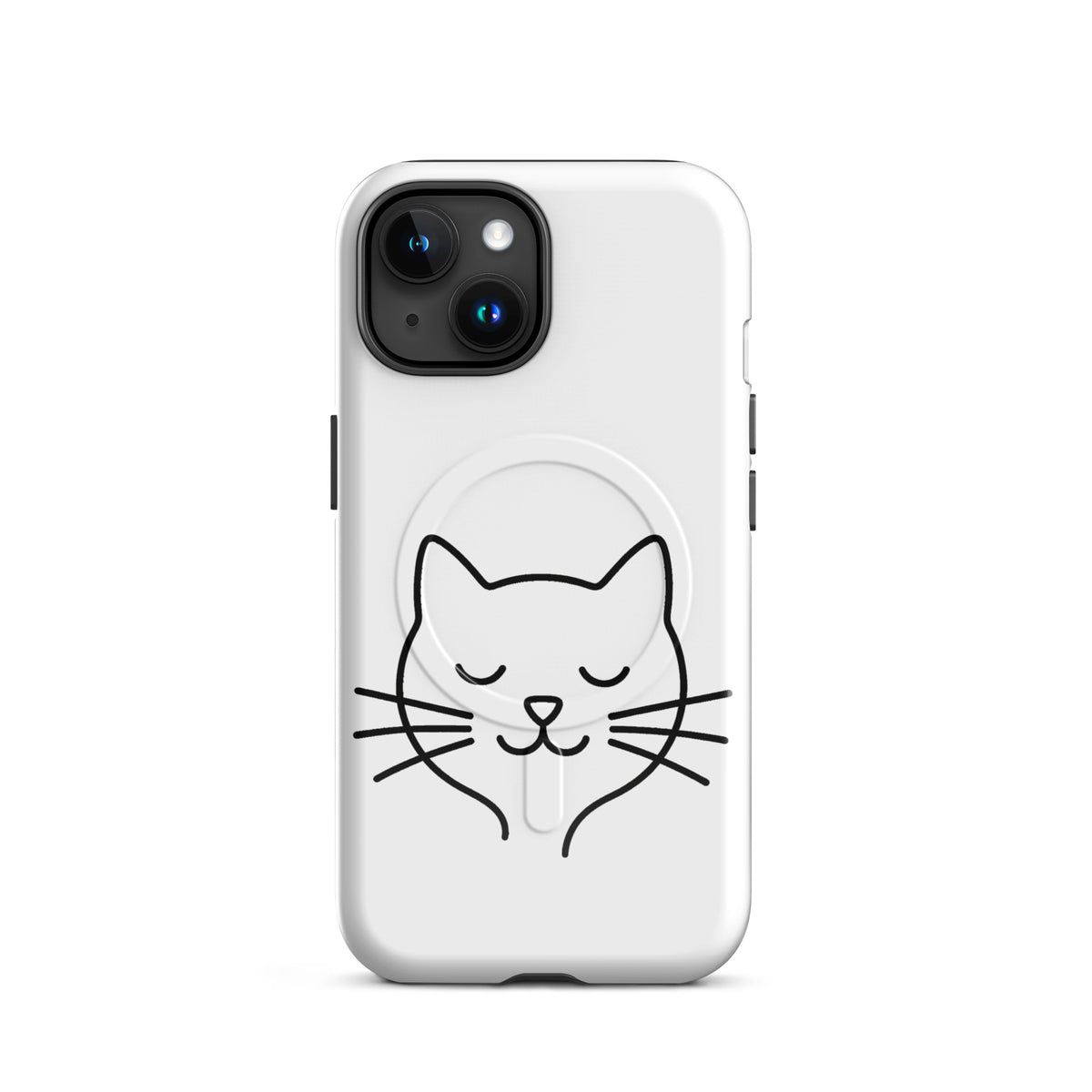 Magnetic Phone Case for iPhone with cute minimalist cat line art design in white and black.