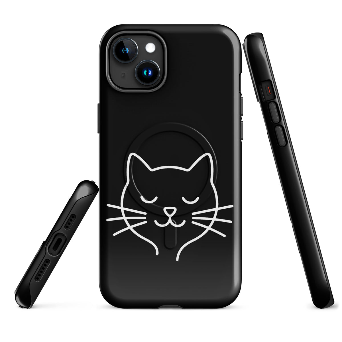 Magnetic Phone Case with minimalist cat line art design for iPhone, featuring cute cat face and whiskers, perfect for cat lovers.
