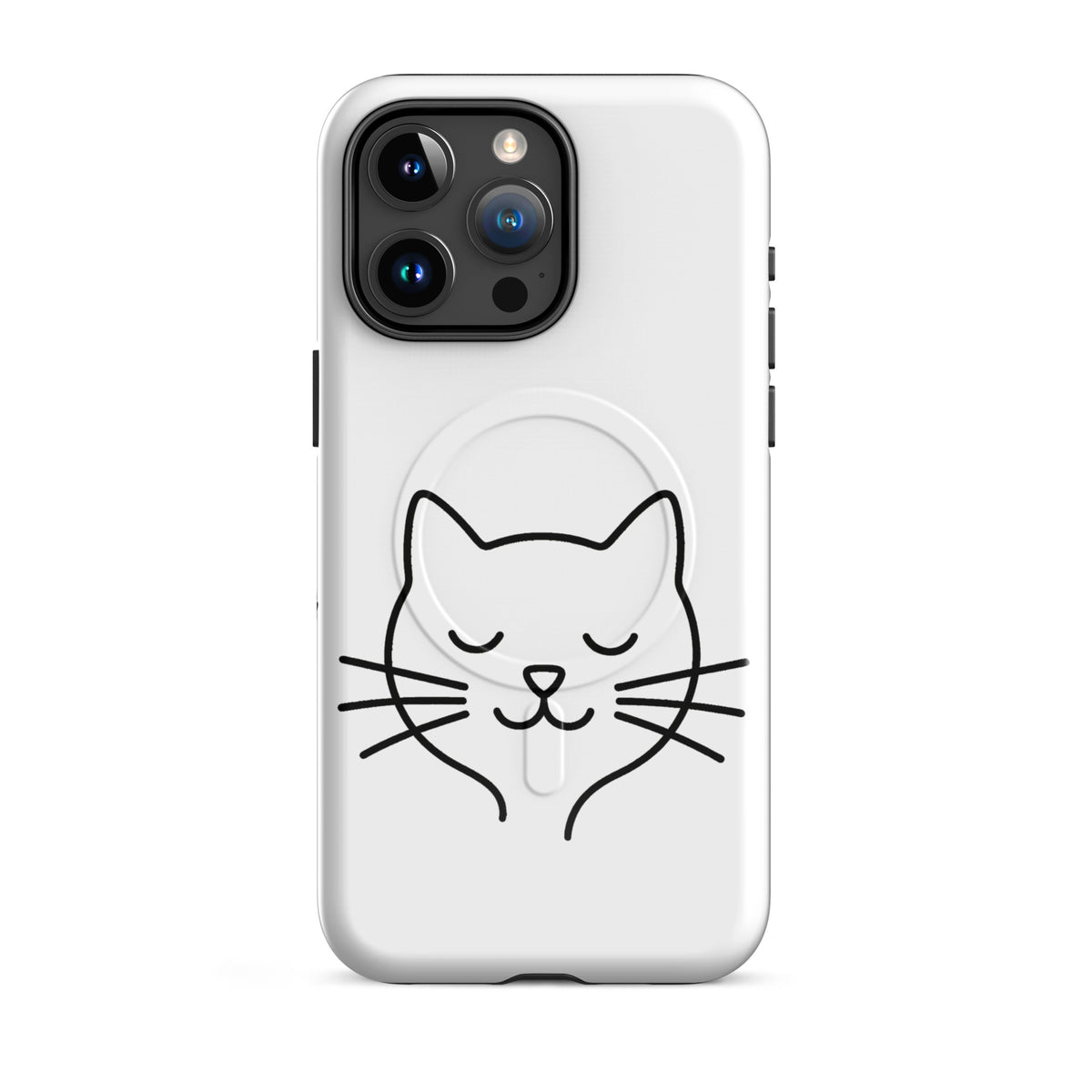 Magnetic Phone Case for iPhone with cute minimalist cat line art design in white and black, perfect for stylish cat lovers.