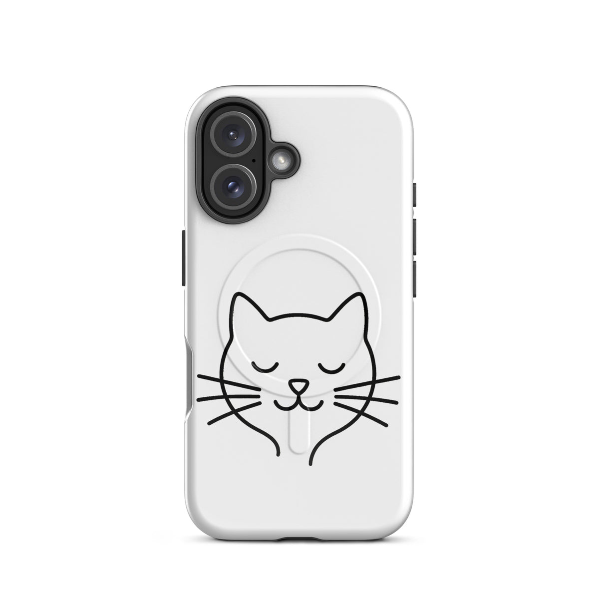 Magnetic Phone Case for iPhone featuring cute minimalist cat line art design in black on a white background, perfect for cat lovers.