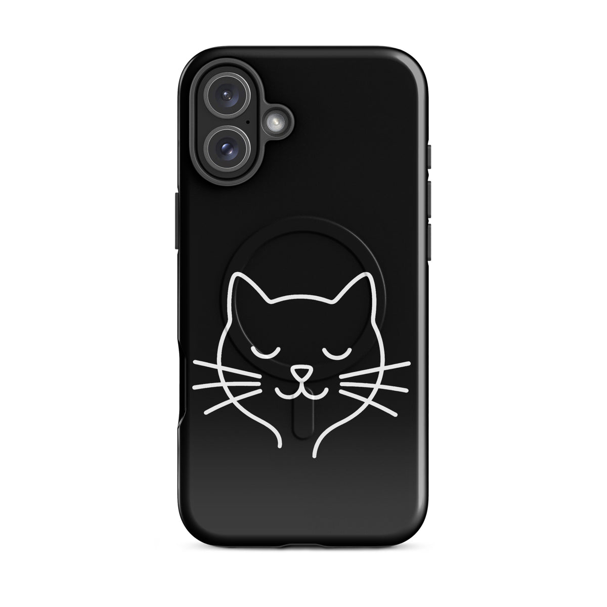 Magnetic Phone Case for iPhone featuring a minimalist cat line art design on black, perfect for cat lovers seeking style and protection.