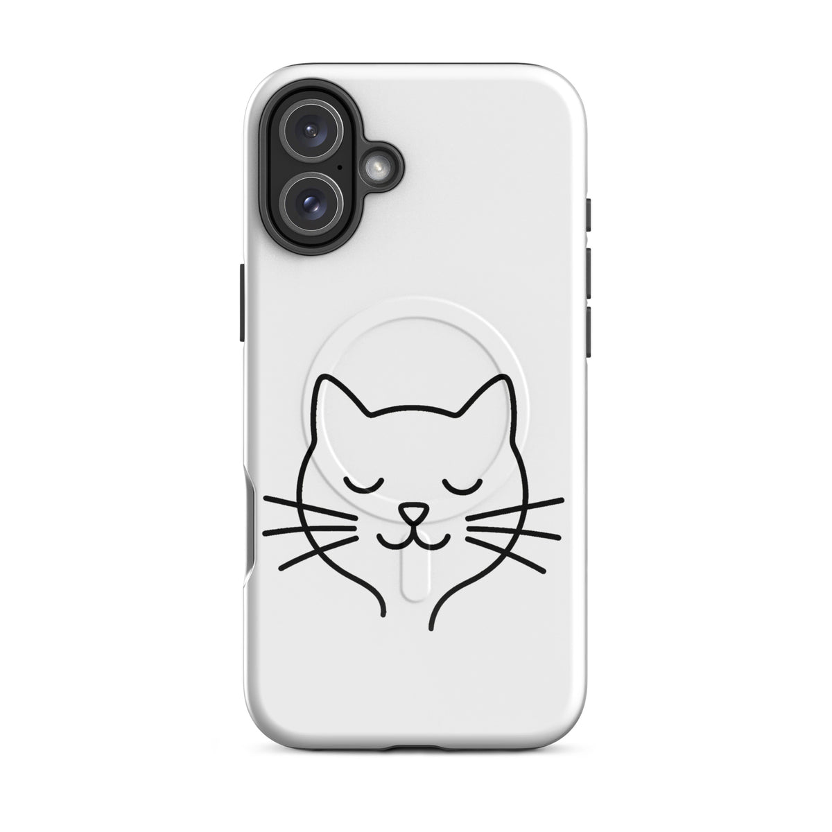 Magnetic Phone Case for iPhone featuring minimalist cat line art design in white and black, perfect for cat lovers seeking style and protection.