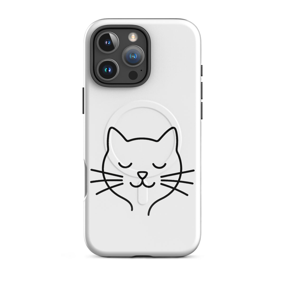 Magnetic Phone Case for iPhone with minimalist cat line art design in white and black, perfect for stylish cat lovers.