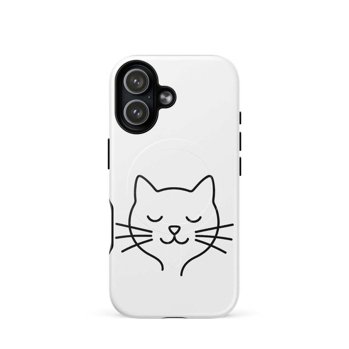 Magnetic Phone Case for iPhone with minimalist cat line art, white and black design.