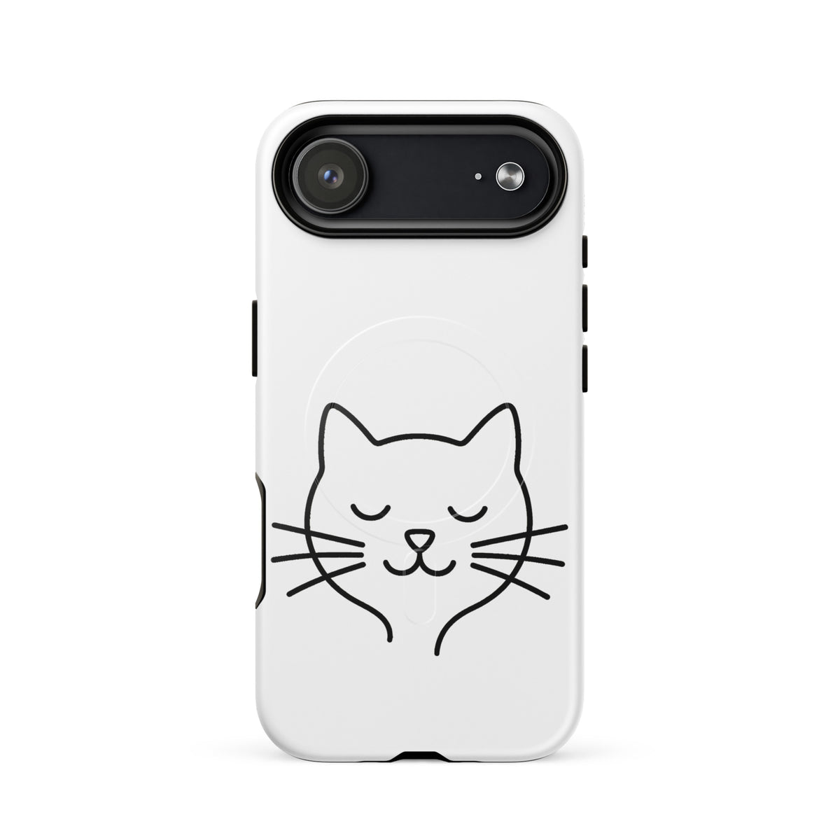 Magnetic Phone Case for iPhone with cute minimalist cat line art design in white and black, ideal for cat lovers seeking style and protection.