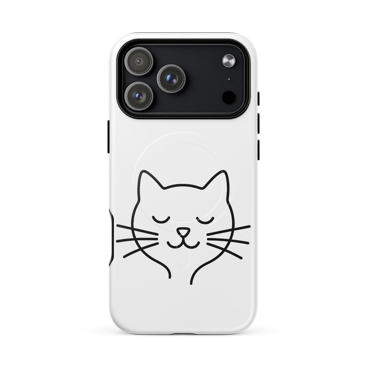 Magnetic Phone Case for iPhone with cute minimalist cat line art design in white and black, ideal for stylish cat lovers.