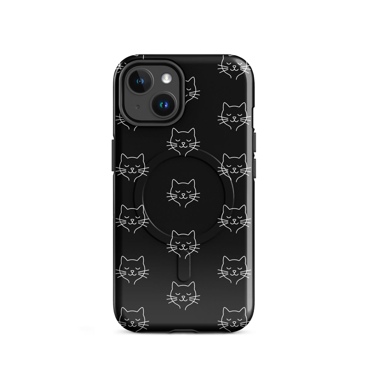 Magnetic Phone Case with cute minimalist cat pattern design in black and white, perfect for stylish protection of iPhone devices.