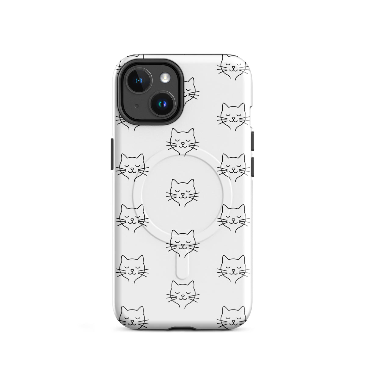 Magnetic Phone Case for iPhone with cute minimalist cat pattern design in white and black, providing stylish device protection.