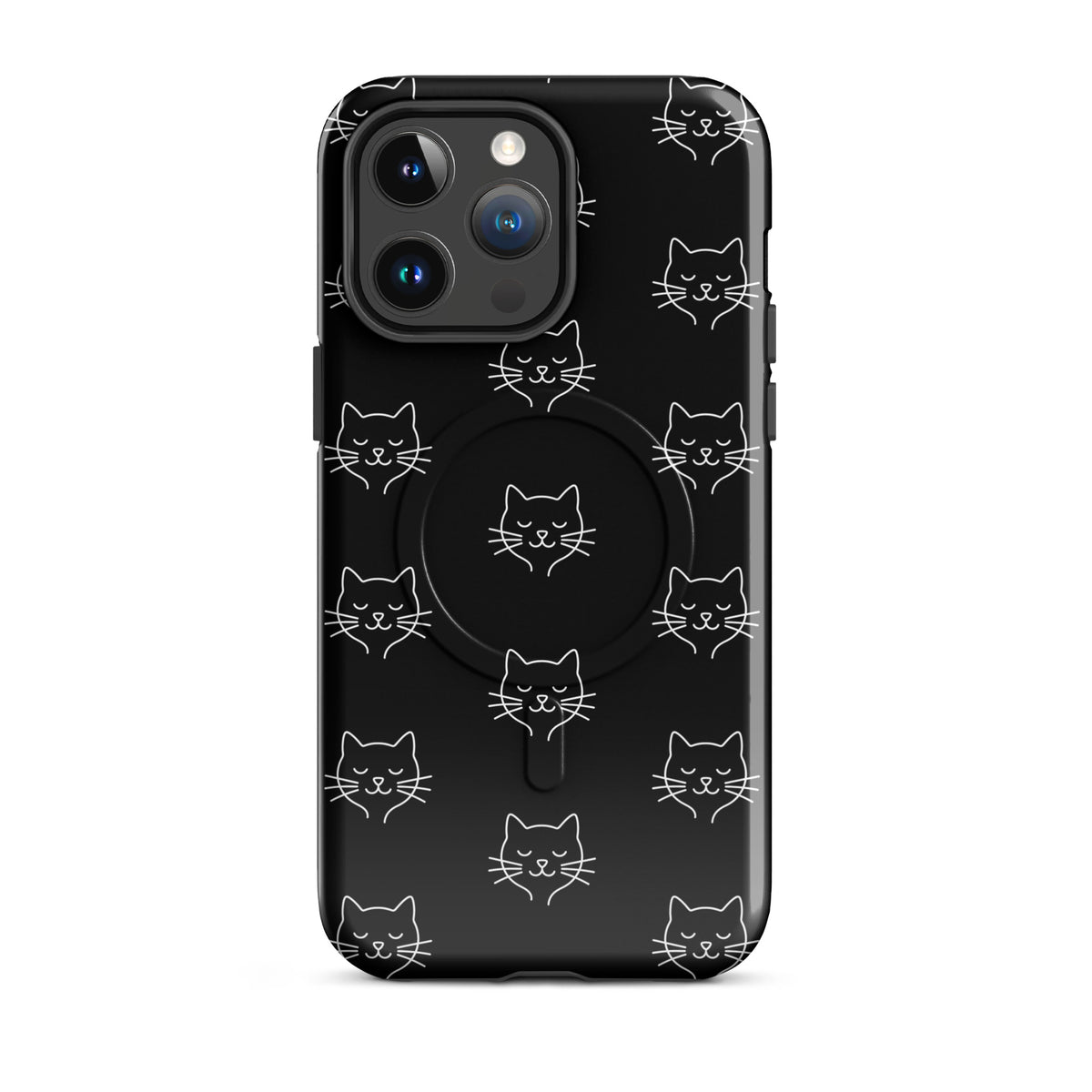 Magnetic Phone Case for iPhone with cute minimalist cat pattern design, black and white, offering style and protection.