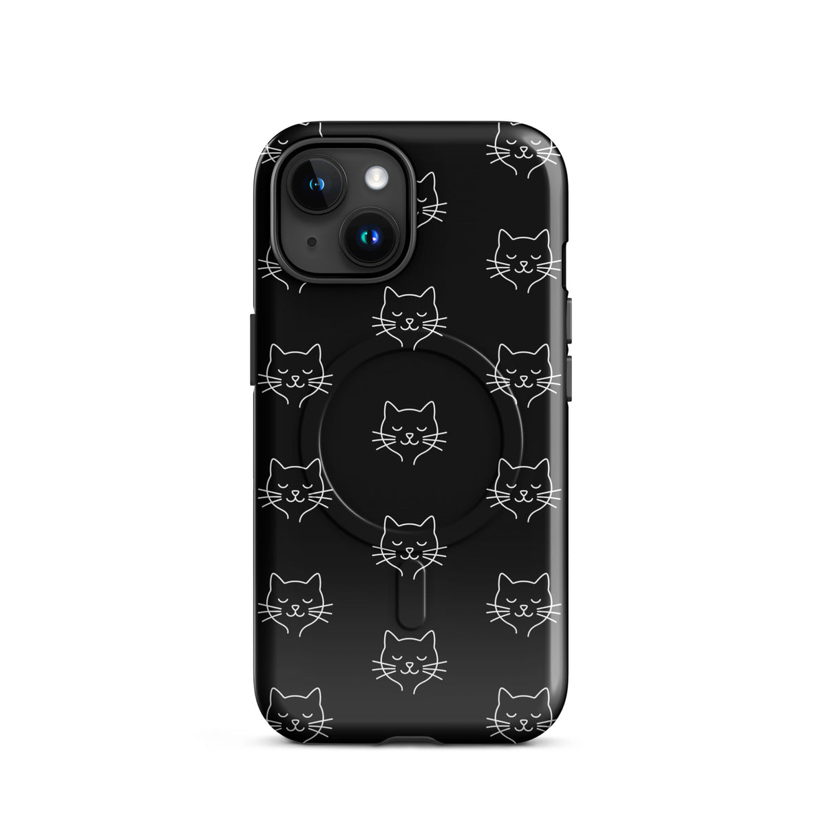 Magnetic Phone Case for iPhone with cute minimalist cat pattern, black and white design, offering superior protection and style.