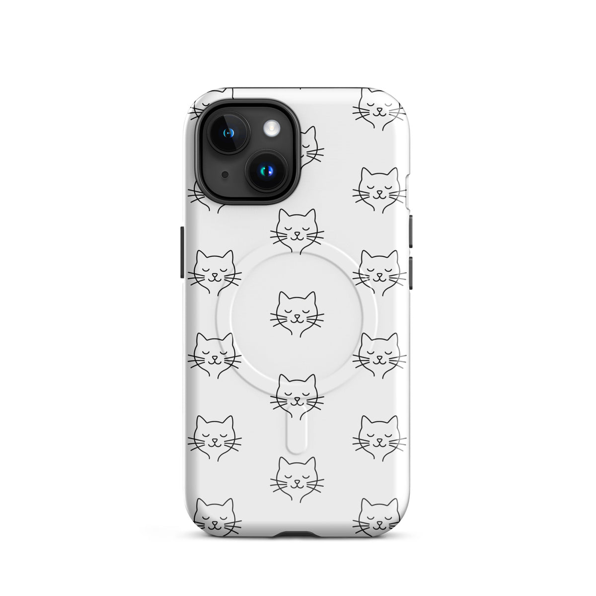 Magnetic Phone Case for iPhone with cute minimalist cat pattern design in black and white.