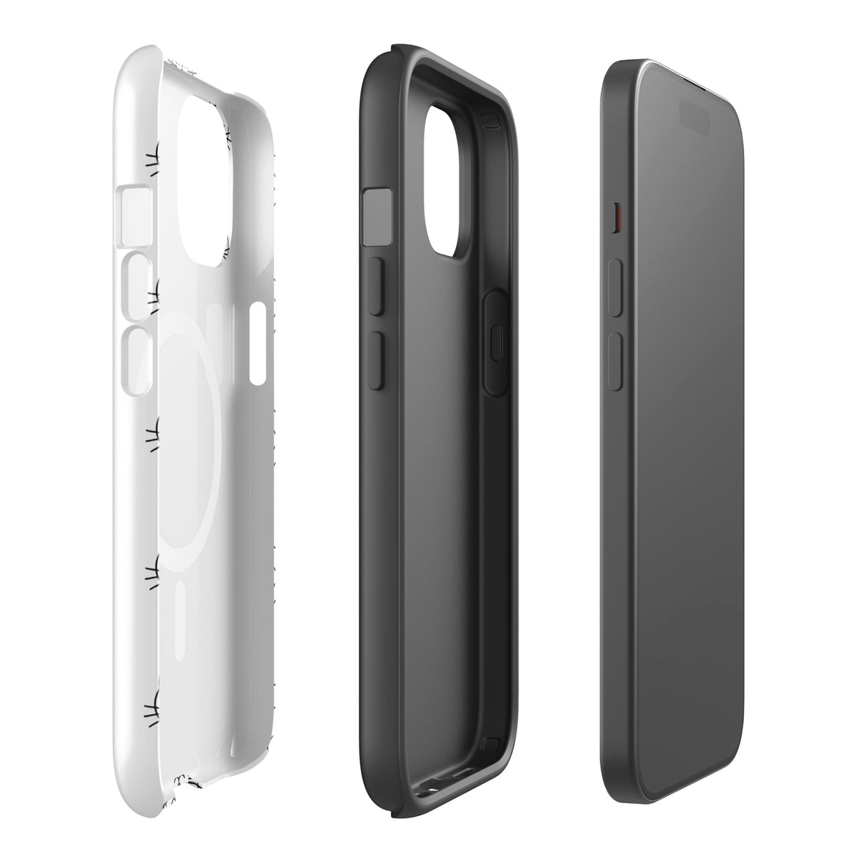 Magnetic Phone Case for iPhone with minimalist cat pattern in white and black, offering superior protection and chic design.