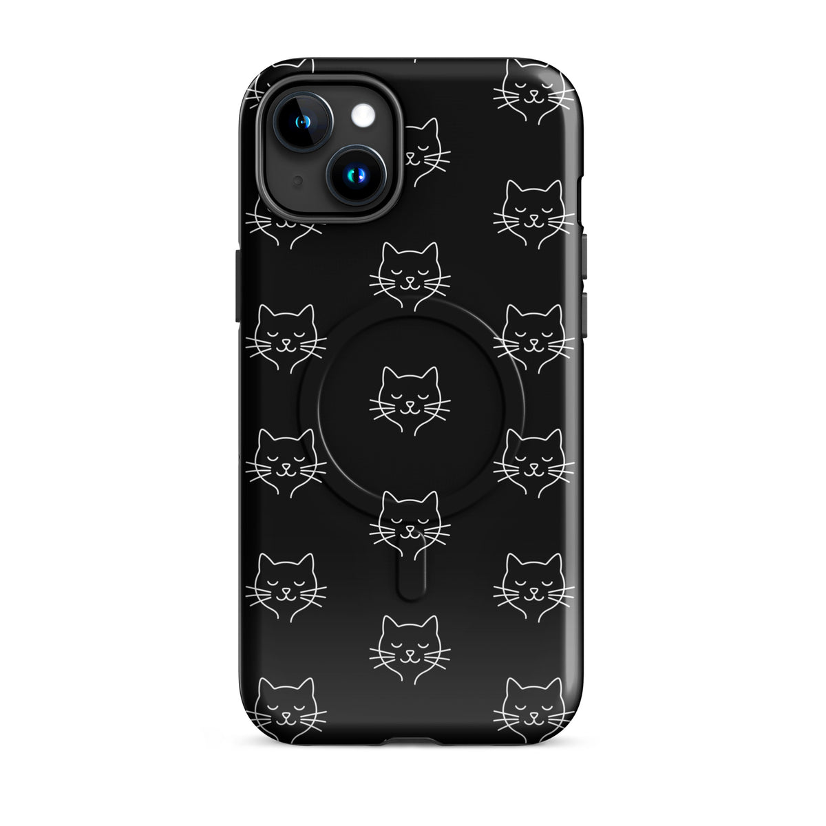 Magnetic Phone Case for iPhone with cute minimalist cat pattern in black and white, perfect for cat lovers seeking stylish protection.