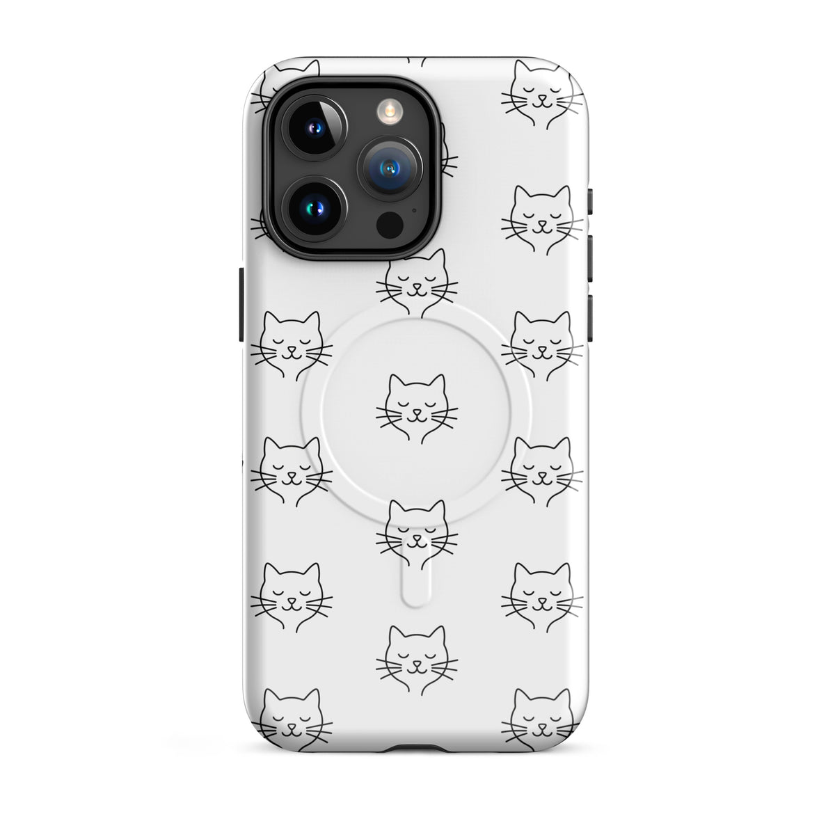 Magnetic Phone Case for iPhone with cute minimalist black and white cat pattern, perfect for stylish and protective phone accessory lovers.