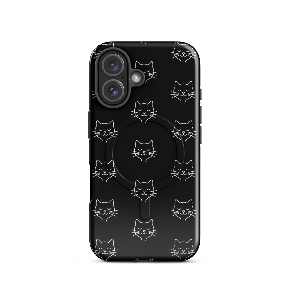 Magnetic Phone Case for iPhone with cute minimalist cat pattern in black and white, providing stylish protection for cat lovers.