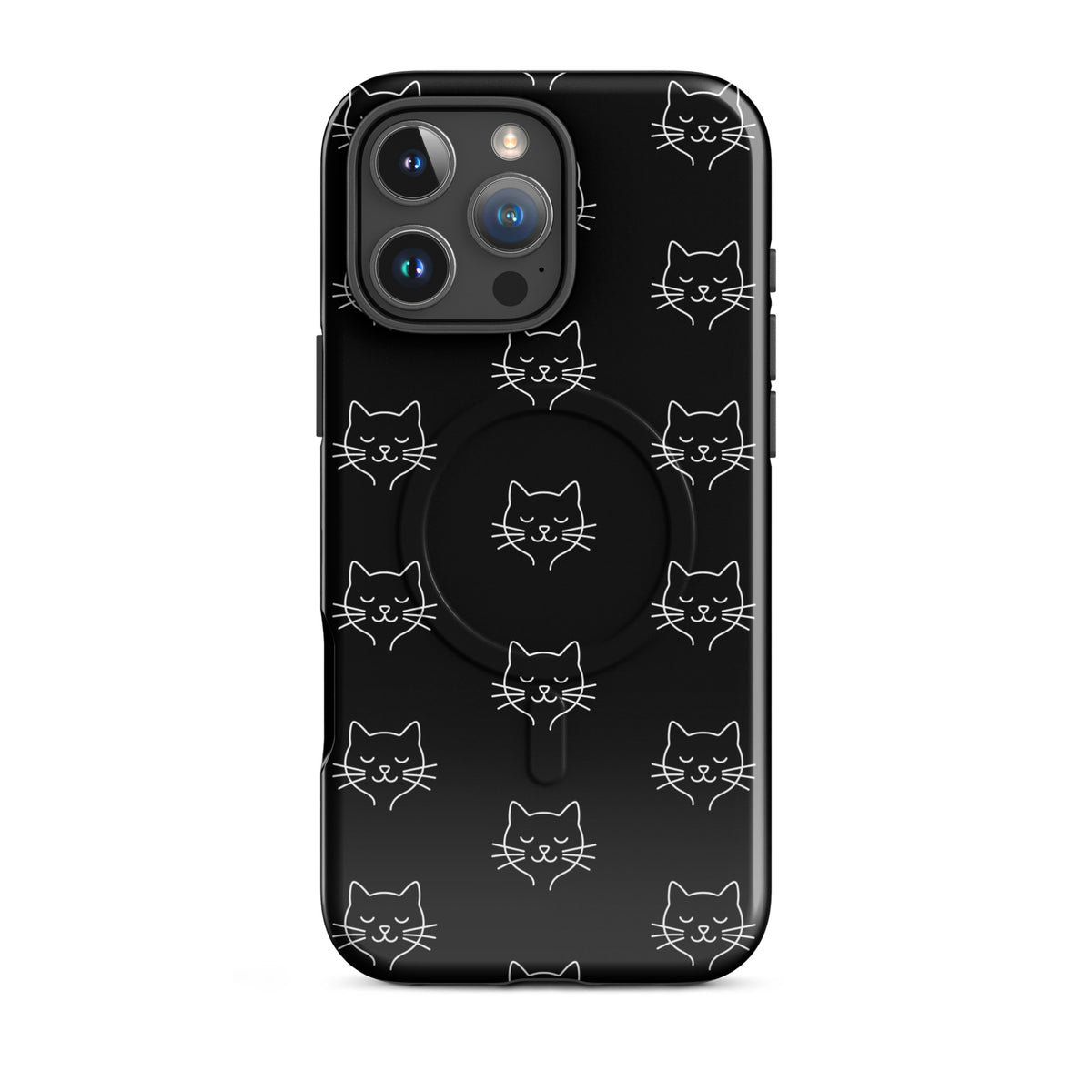 Magnetic Phone Case for iPhone with minimalist cat pattern design in black and white, offering stylish protection for cat enthusiasts.