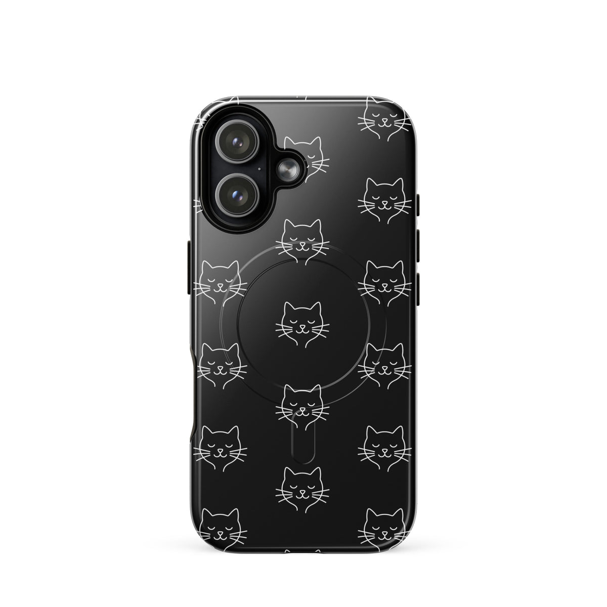 Magnetic Phone Case iPhone with minimalist cat pattern design in black and white, offering chic protection and playful style.