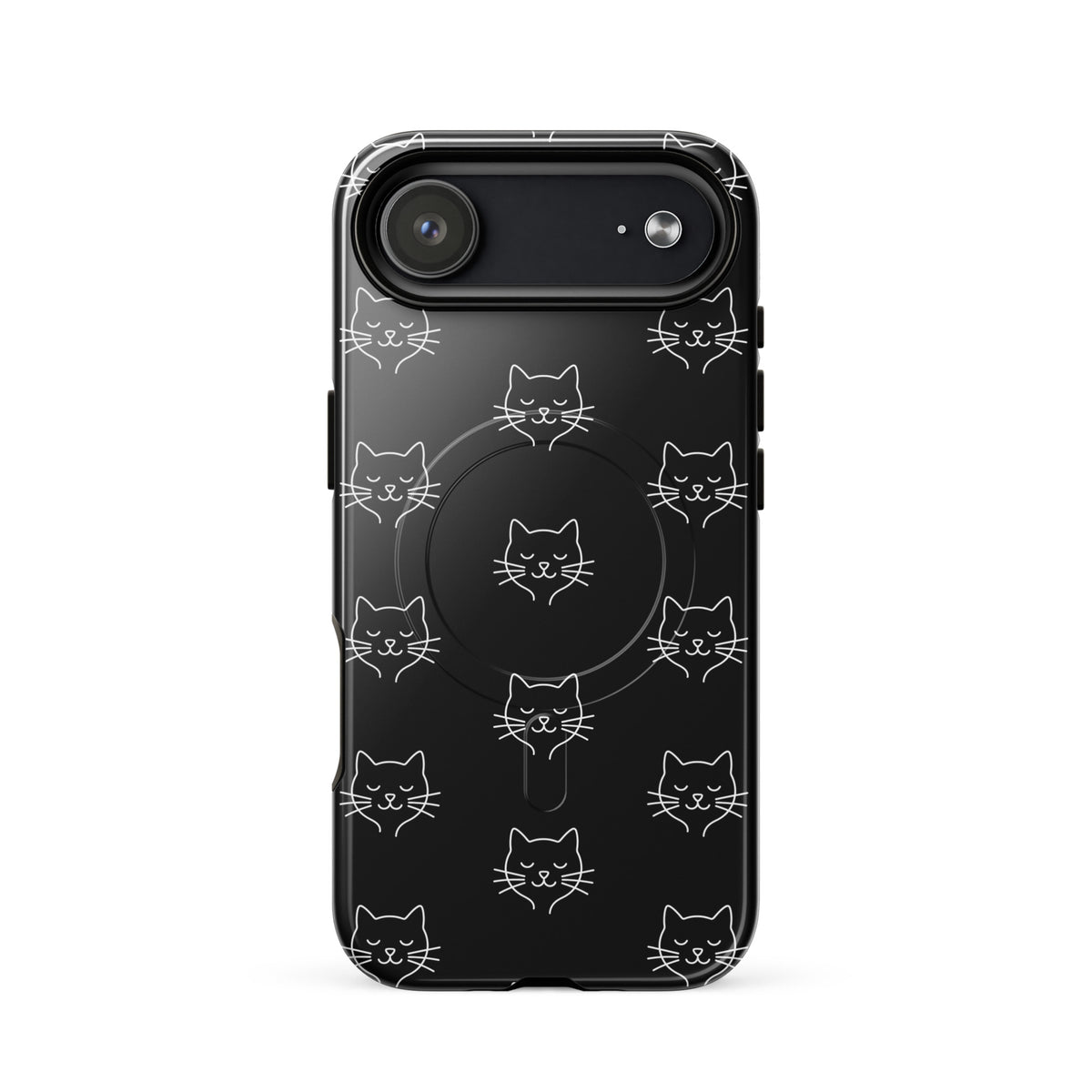 Magnetic Phone Case for iPhone with cute minimalist cat pattern in black and white, offering stylish protection and chic design.