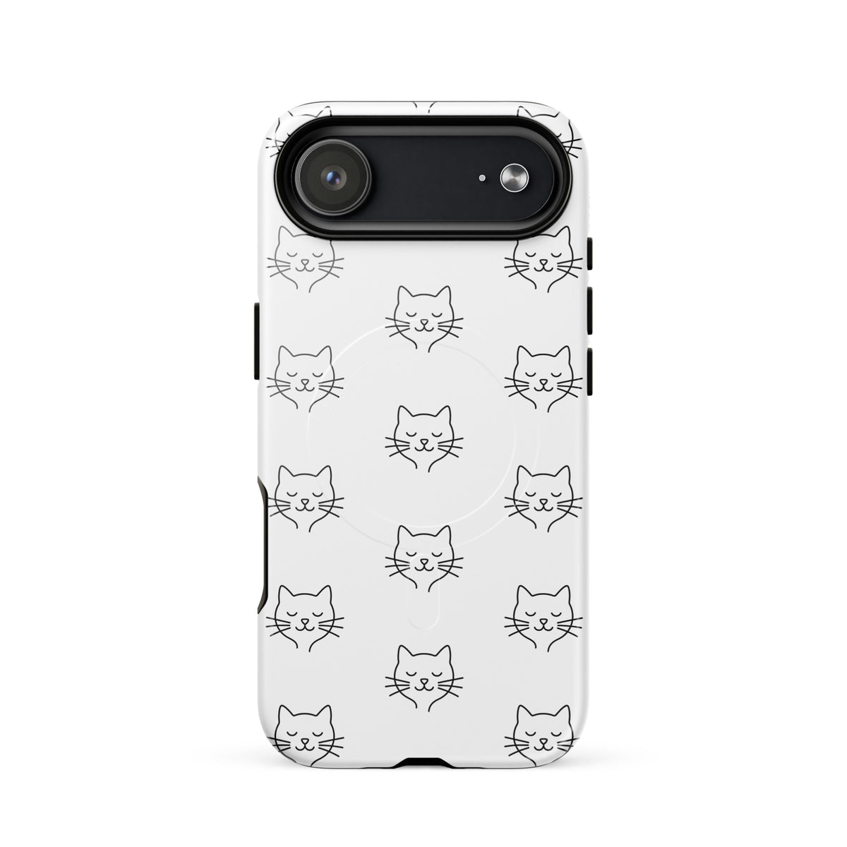 Magnetic Phone Case for iPhone featuring cute minimalist cat pattern in white and black, perfect for cat lovers seeking style and protection.