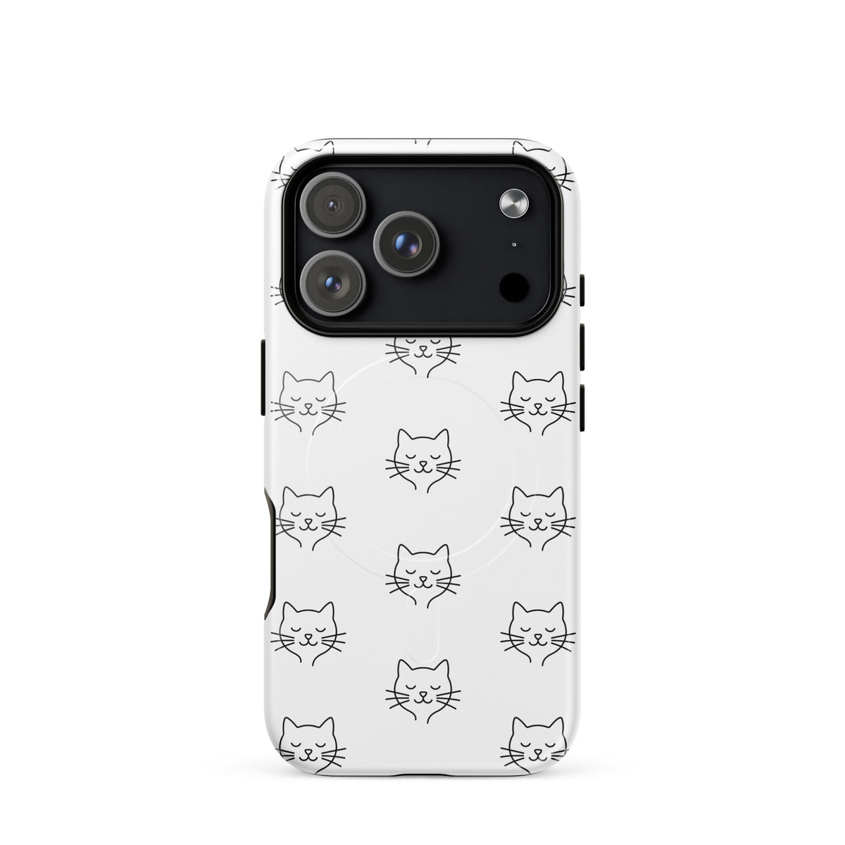 Magnetic Phone Case for iPhone with minimalist cat pattern in white and black, offering stylish protection for cat enthusiasts.