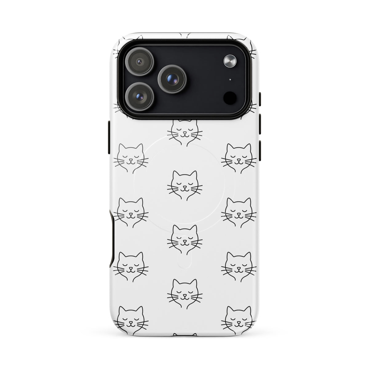 Magnetic Phone Case for iPhone with minimalist cat pattern design in black and white.