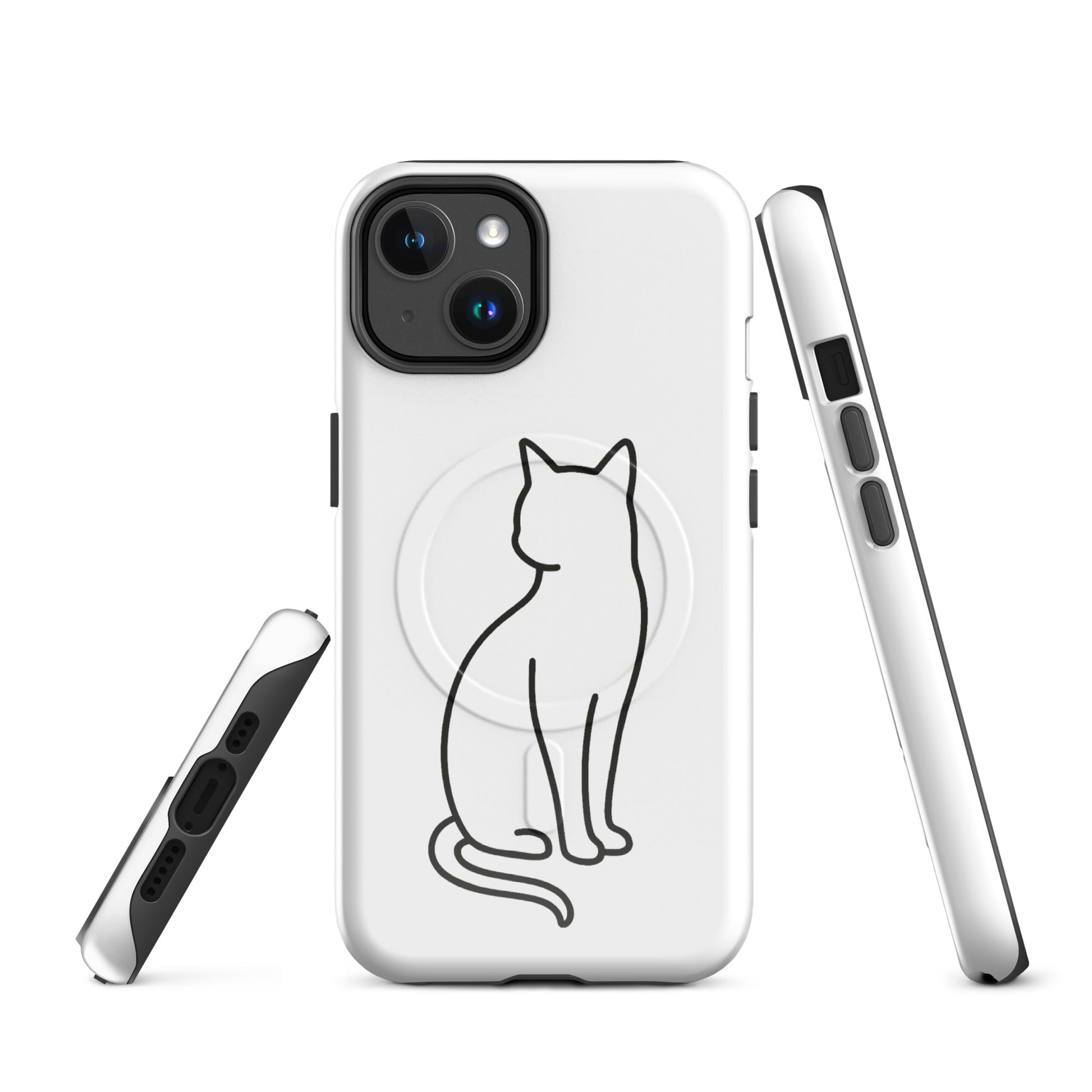 Magnetic Phone Case with stylish cat design in white and black for iPhone, offering sleek and durable protection with a minimalist look.