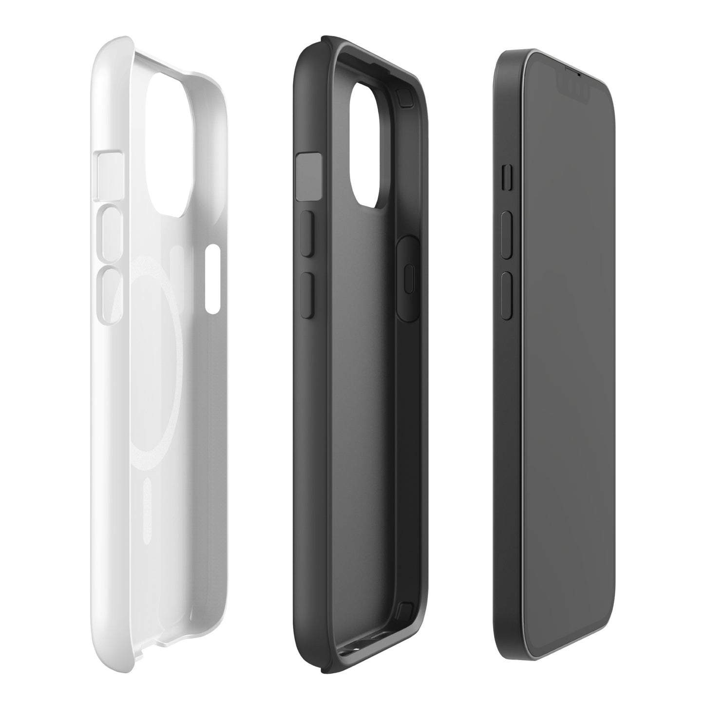 Magnetic Phone Case with stylish cat design in white and black for iPhone, showcasing durable protection features.