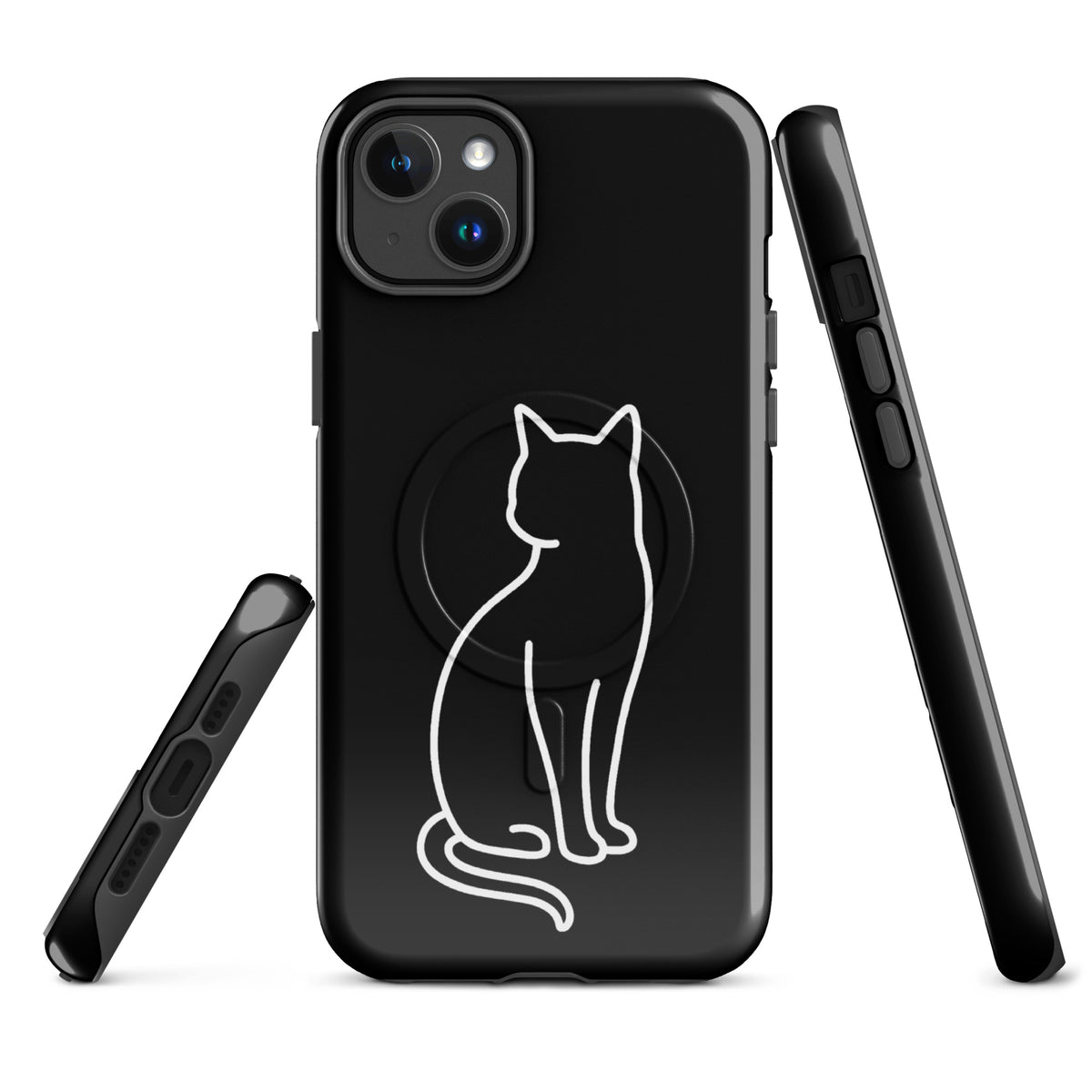 Magnetic Phone Case for iPhone with stylish black and white cat design, offering chic and durable protection for cat enthusiasts.